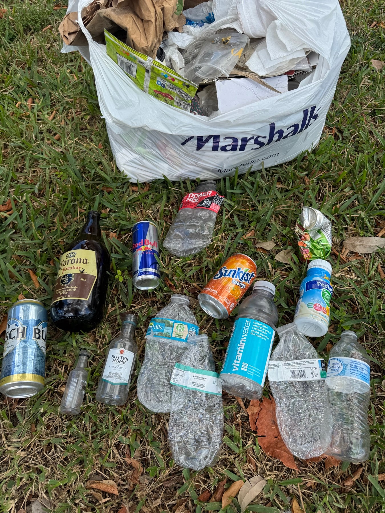 A bag of litter collected next to a storm drain